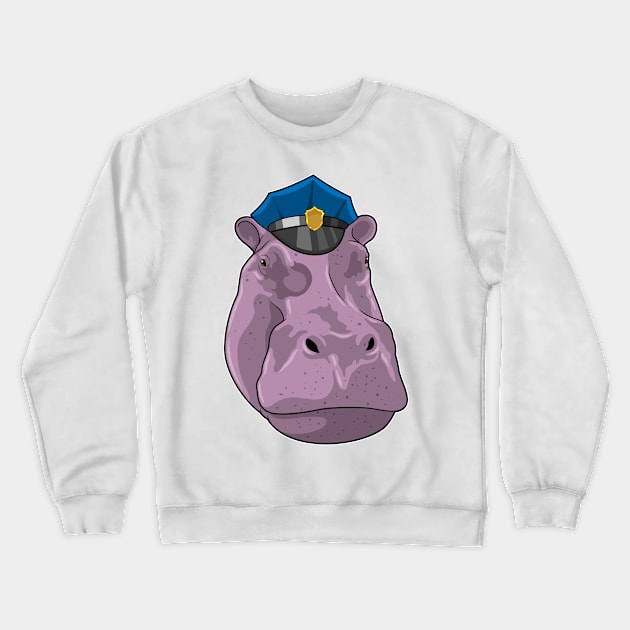 Hippo as Police officer Police Crewneck Sweatshirt by Markus Schnabel